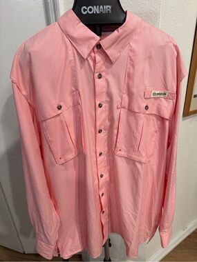 Magellan Fish Gear Button Up Shirt Mens 2XL Angler Fit Caped Pink Salmon